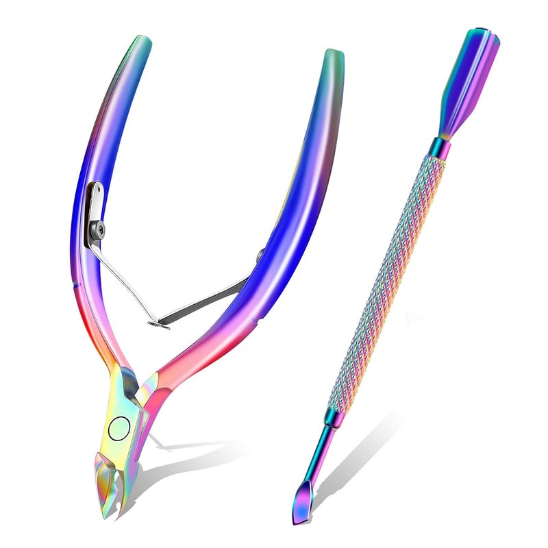 DecuT Cuticle Remover Trimmer Pusher Nippers - Cuticle Remover Professional Durable Toe Pedicure Nail Manicure Tools Set, Stainless Steel Cuticle Nipper Cutter Clipper (Colored Pusher) - Image 1